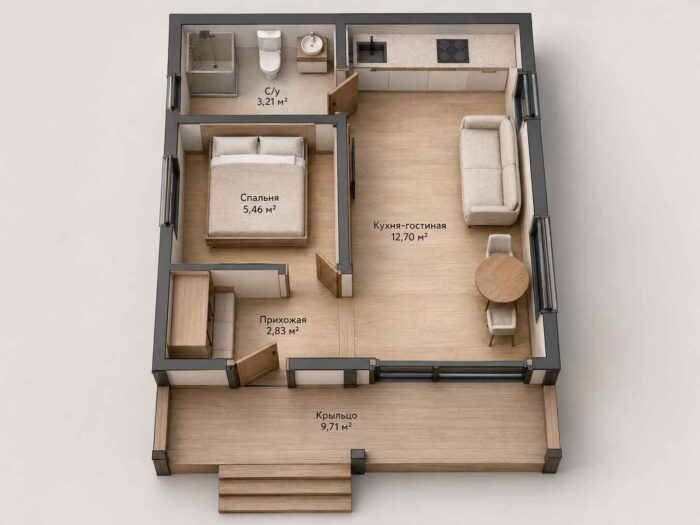 Карелия 34 м² SOLNA 1-й Этаж